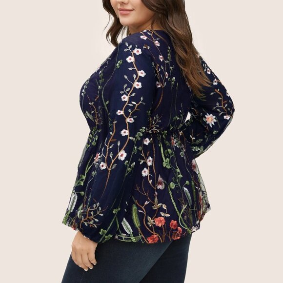 Bloomchic Embroidered Mesh Crochet Gathered Blouse - 14/16 1X - NWT - Picture 5 of 13